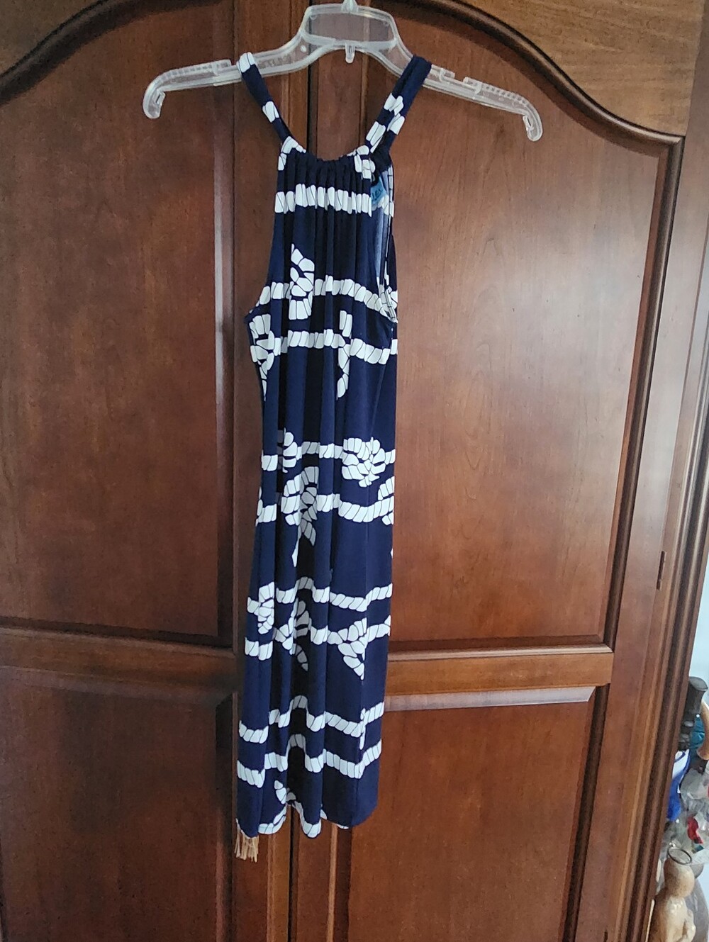 Cynthia Rowley Navy & White Rope-Print Halter Maxi